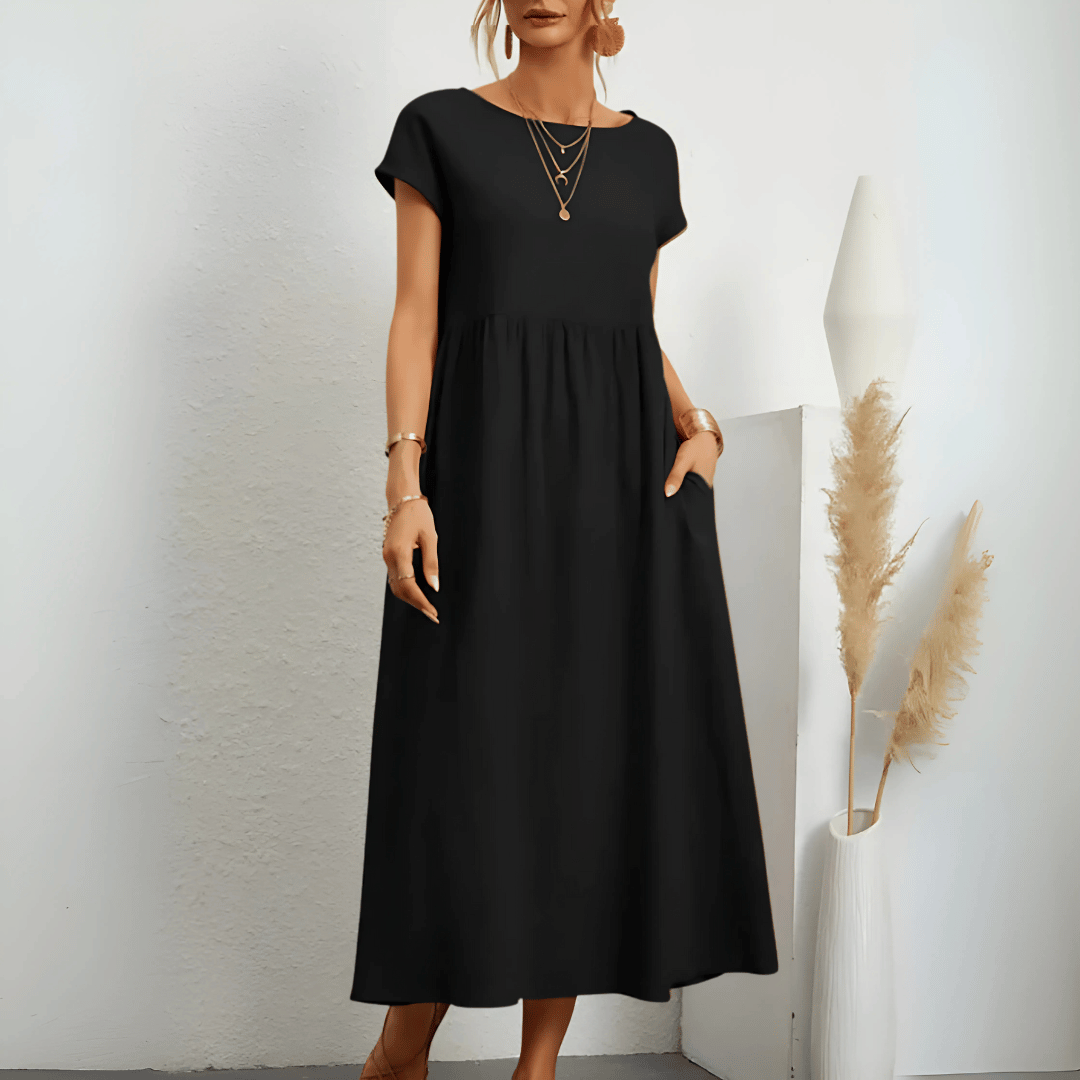 Vintage katoenen linnen maxi-jurk voor dames