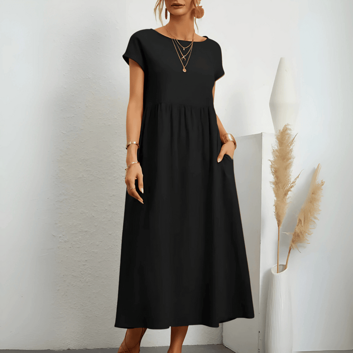 Vintage katoenen linnen maxi-jurk voor dames