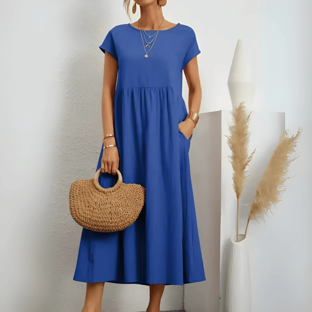 Vintage katoenen linnen maxi-jurk voor dames