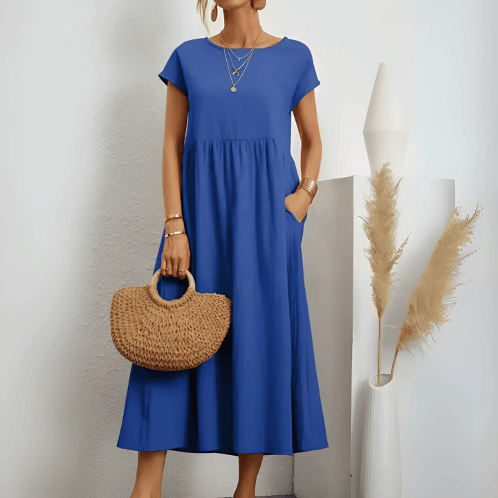 Vintage katoenen linnen maxi-jurk voor dames