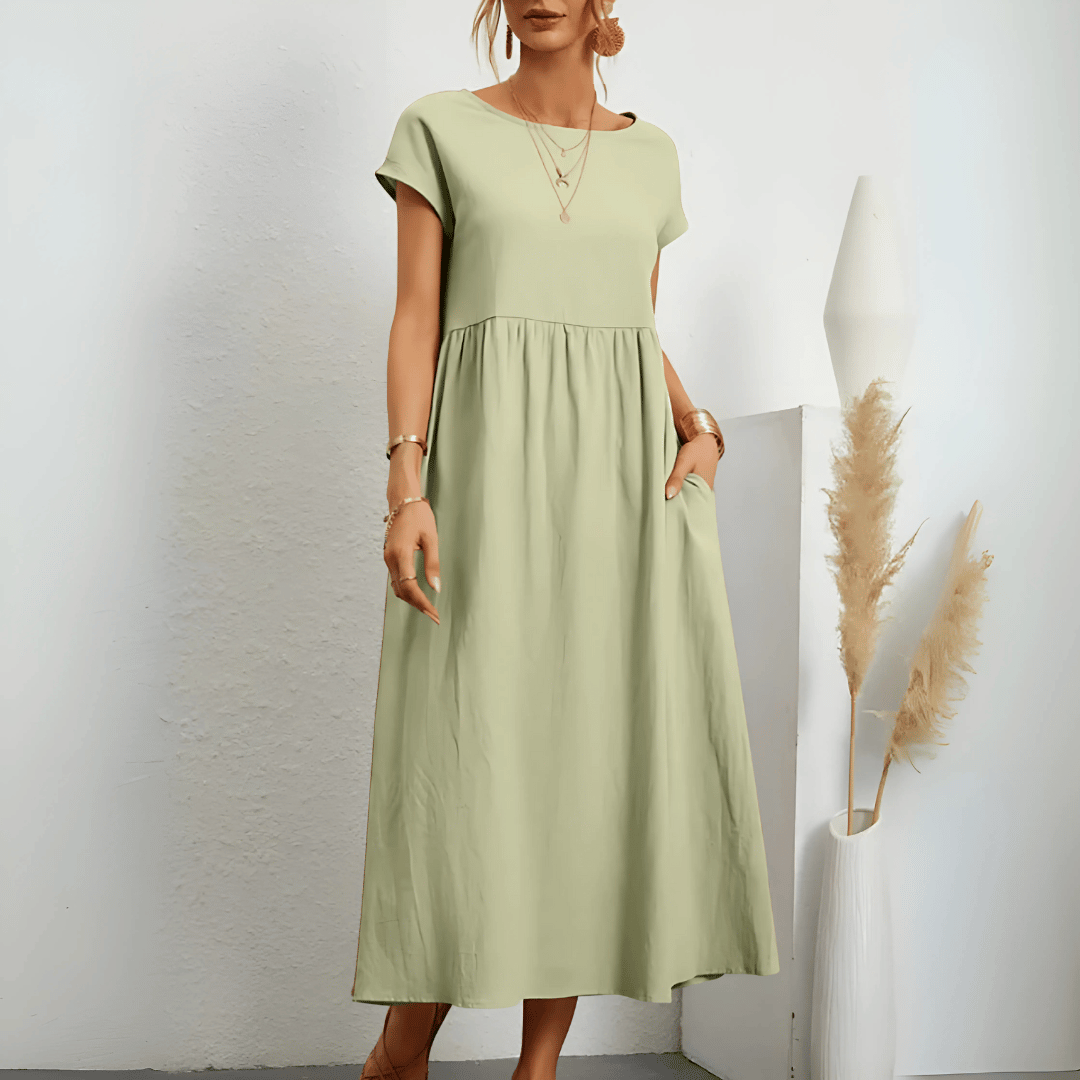 Vintage katoenen linnen maxi-jurk voor dames