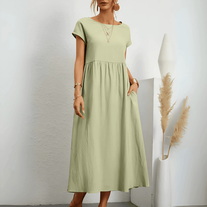 Vintage katoenen linnen maxi-jurk voor dames