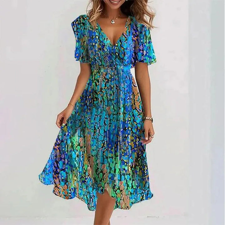 Zomerjurk met vloeiende bloemenprint (knielengte)