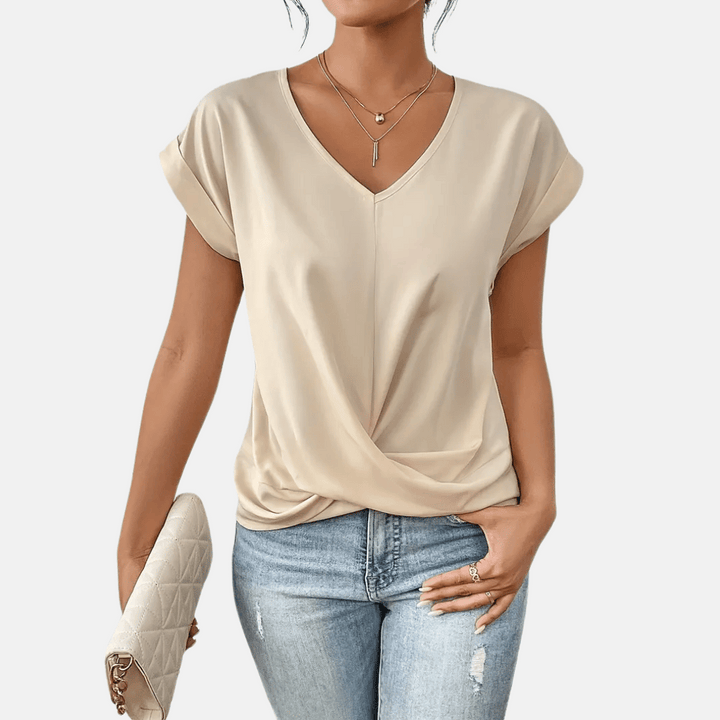 Damesblouse met V-hals en gedrapeerde zoom