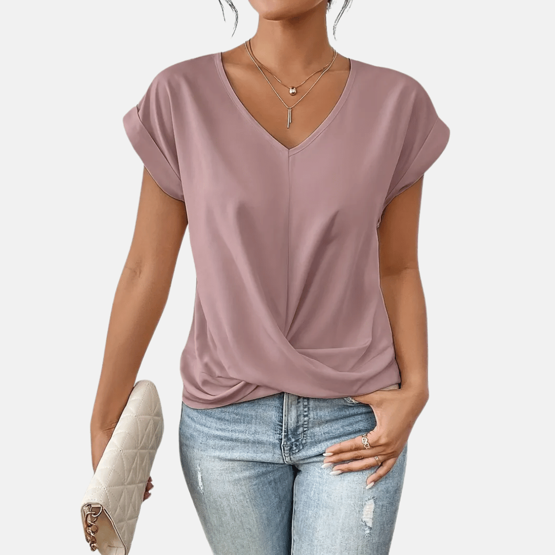 Damesblouse met V-hals en gedrapeerde zoom