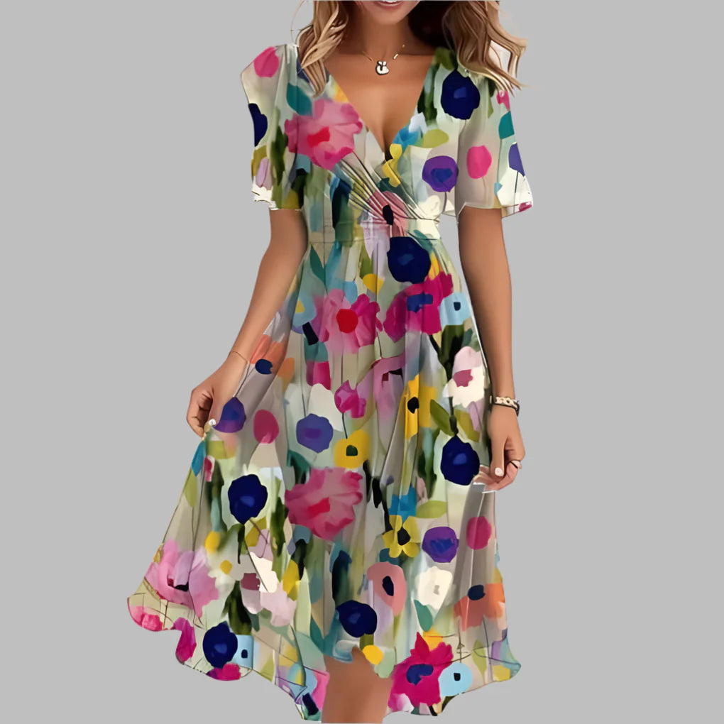 Stijlvolle midi-jurk met bloemenprint en ruches voor dames