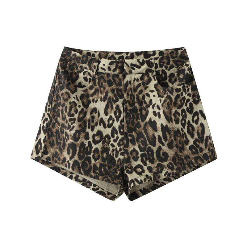 Luipaardprint Hoge Taille Denim Korte broeken