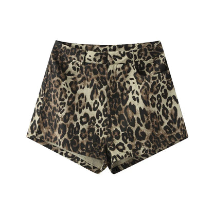 Luipaardprint Hoge Taille Denim Korte broeken