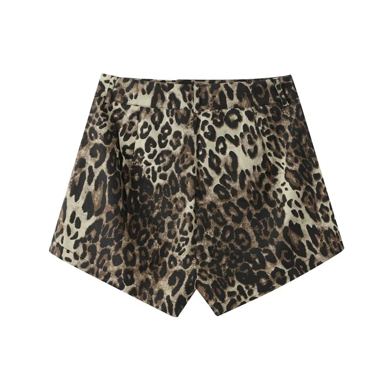 Luipaardprint Hoge Taille Denim Korte broeken