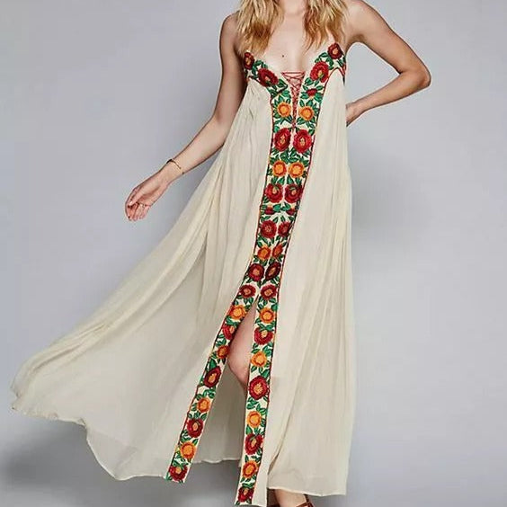 Boho Maxi Jurk met Bloemenstrook