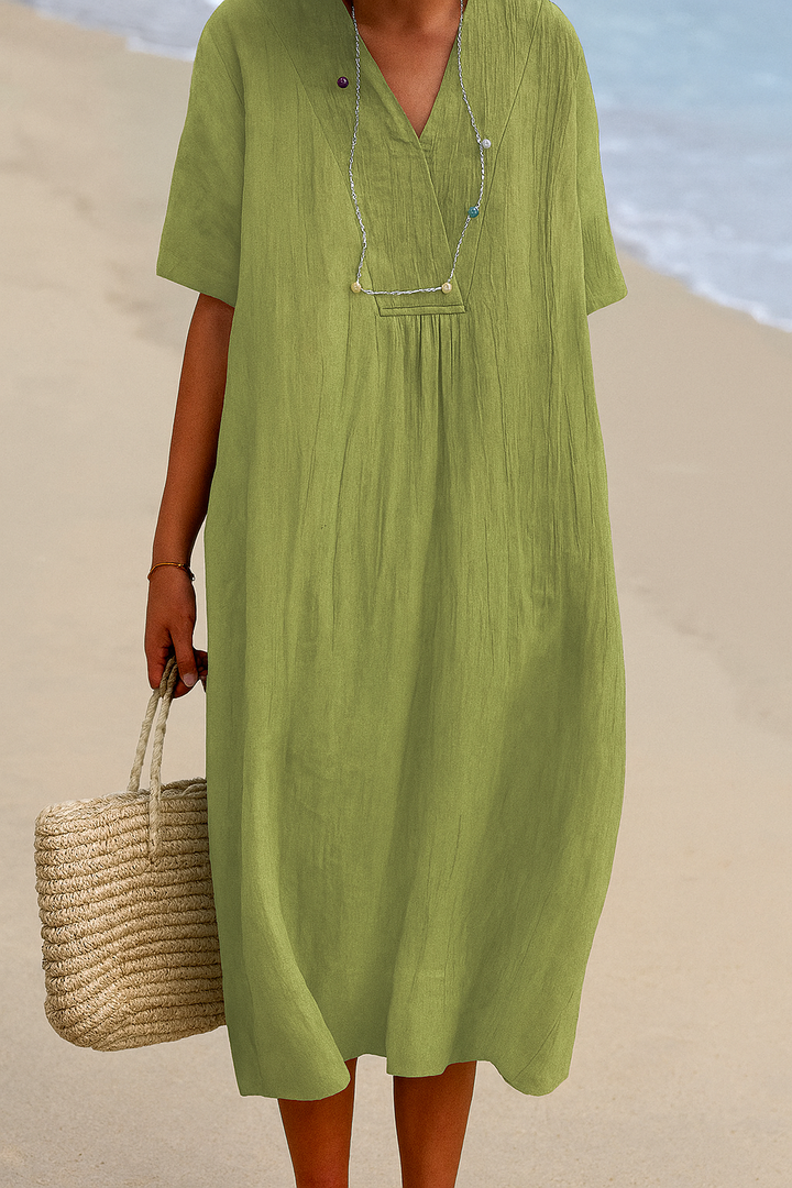 Casual strandjurk met V-hals en korte mouwen