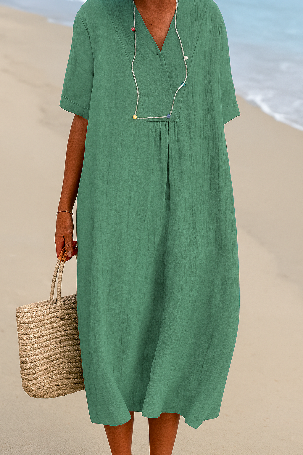 Casual strandjurk met V-hals en korte mouwen