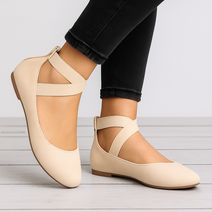 Ballerina's met suède afwerking en elastische bandjes