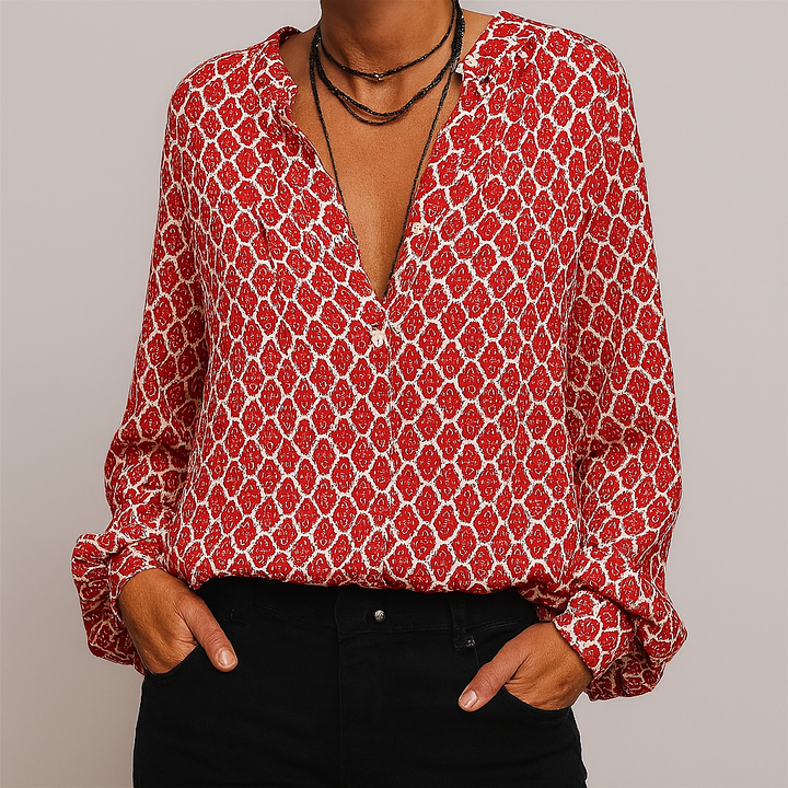 Bedrukte elegante V-hals blouse