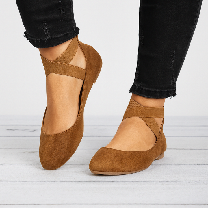 Ballerina's met suède afwerking en elastische bandjes