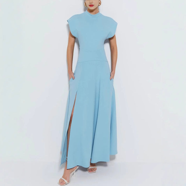 Elegante Maxi Jurk met Hoge Hals
