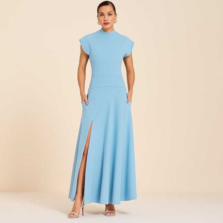Elegante Maxi Jurk met Hoge Hals