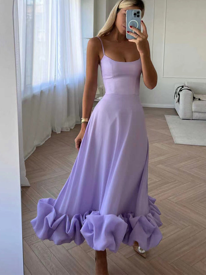 Elegante midi-avondjurk met ruches