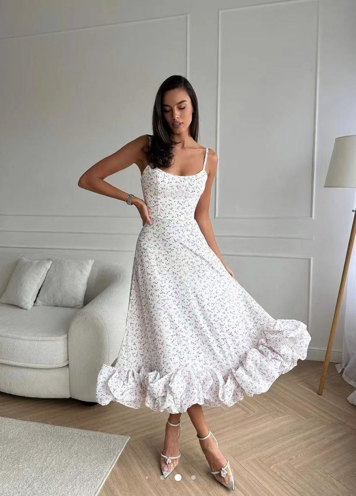 Elegante midi-avondjurk met ruches