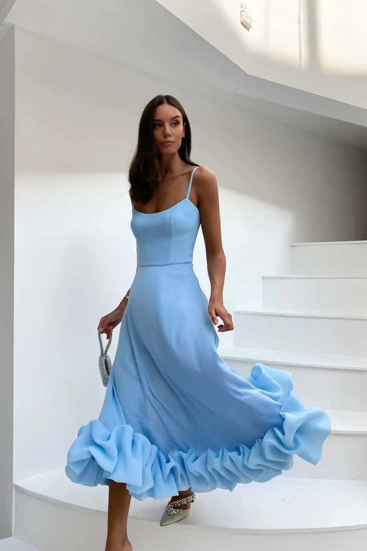 Elegante midi-avondjurk met ruches
