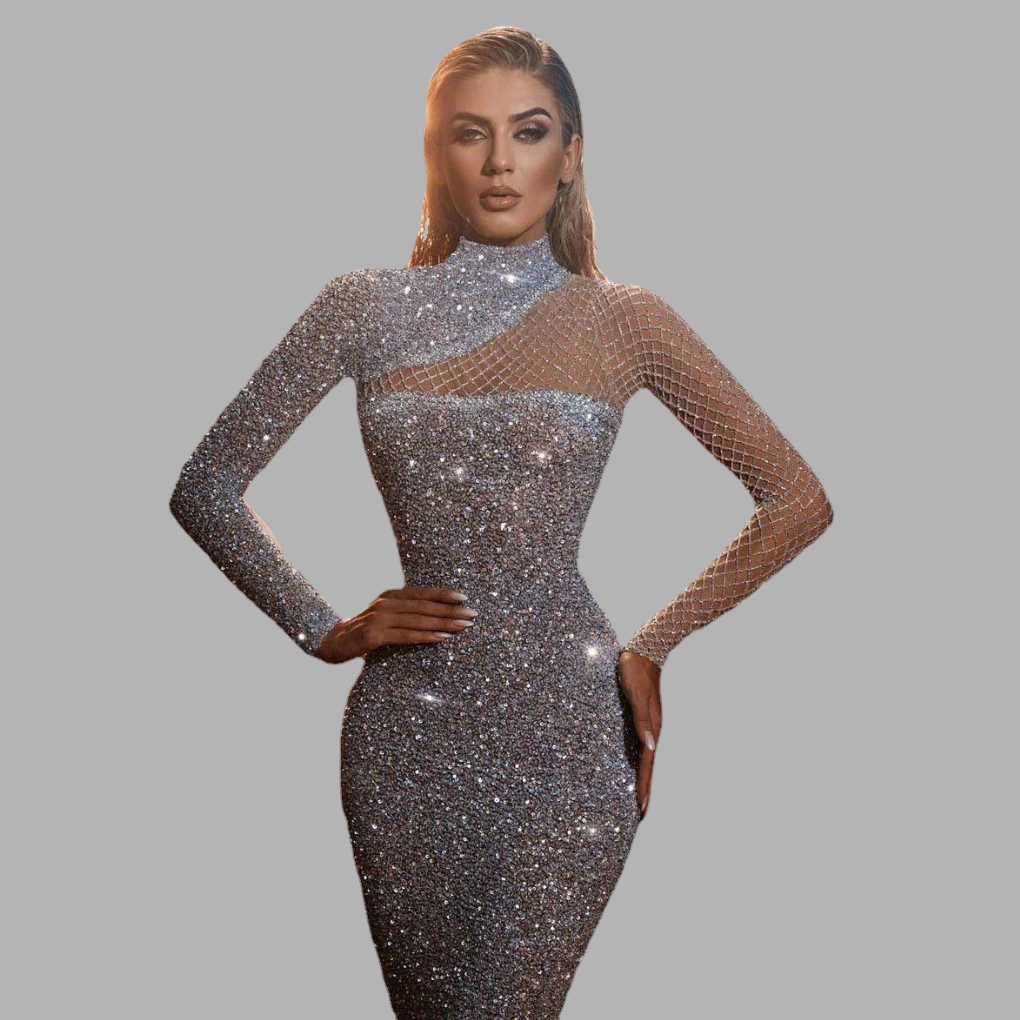 Elegante off-shoulder paillettenjurk – opvallende glamour voor speciale gelegenheden