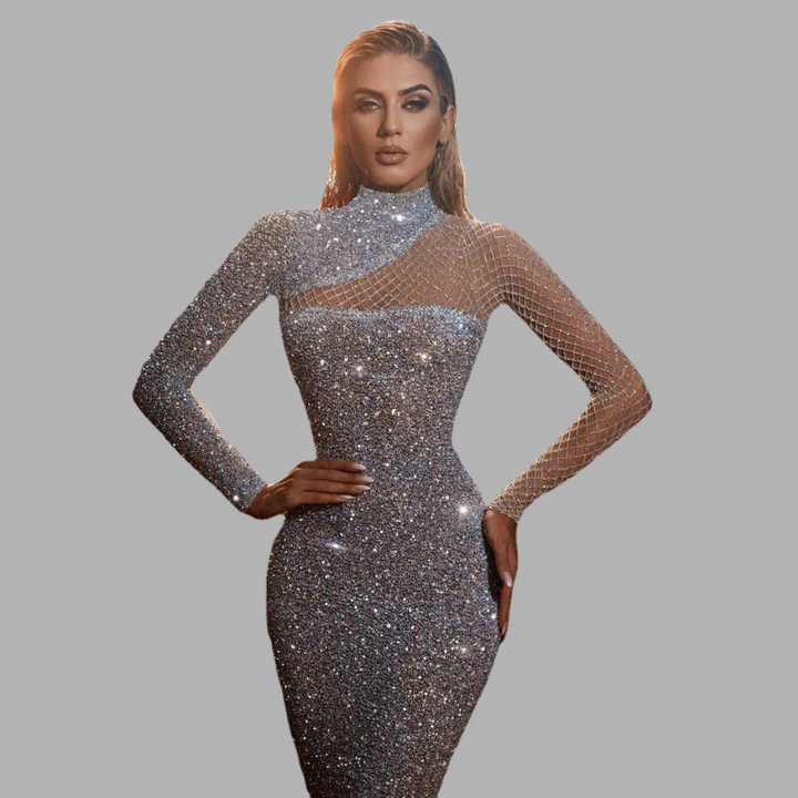Elegante off-shoulder paillettenjurk – opvallende glamour voor speciale gelegenheden