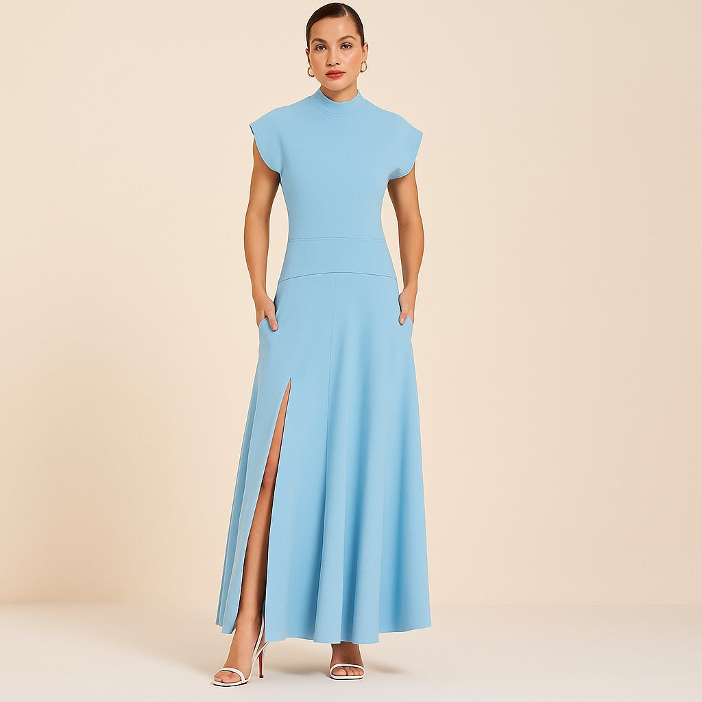 Elegante Maxi Jurk met Hoge Hals
