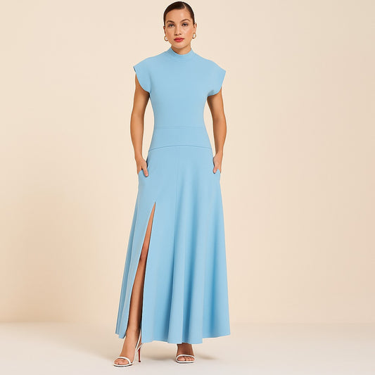Elegante Maxi Jurk met Hoge Hals