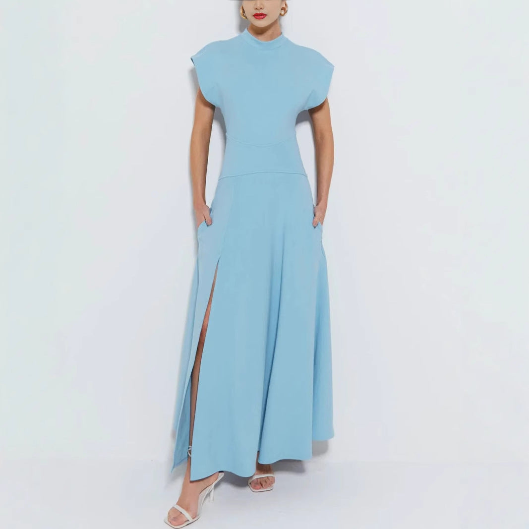 Elegante Maxi Jurk met Hoge Hals