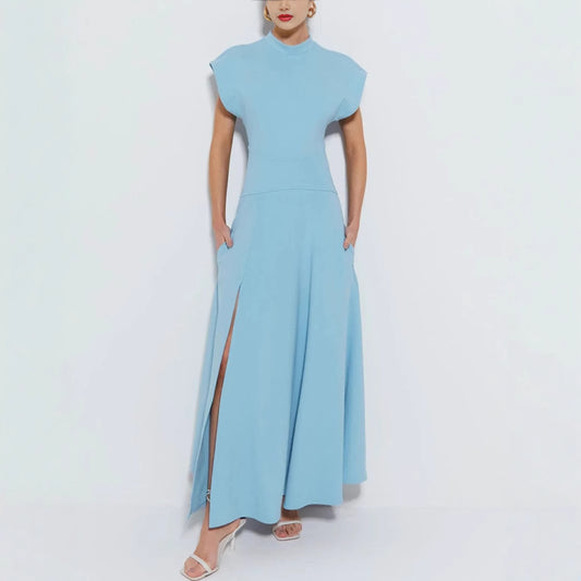 Elegante Maxi Jurk met Hoge Hals