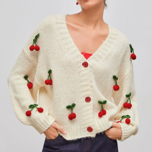 Gebreid vest met kersenborduursel