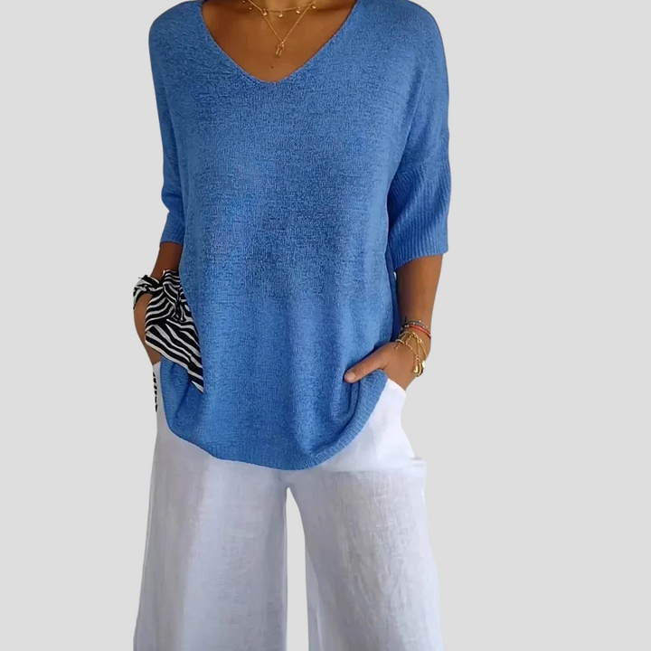 Gebreide top met V-hals voor dames – casual stijl met alledaagse flair