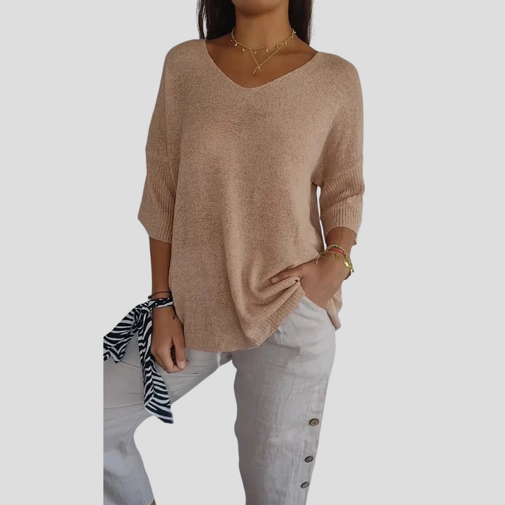 Gebreide top met V-hals voor dames – casual stijl met alledaagse flair