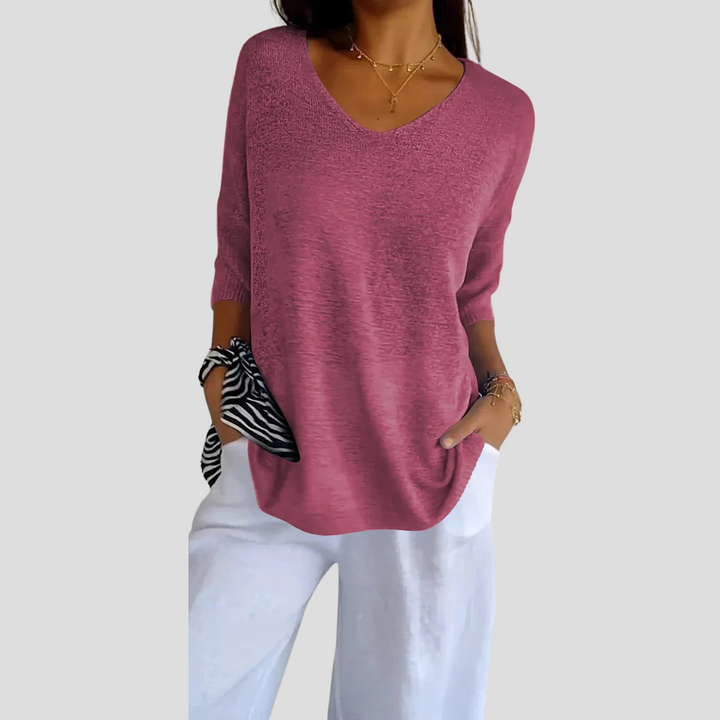 Gebreide top met V-hals voor dames – casual stijl met alledaagse flair