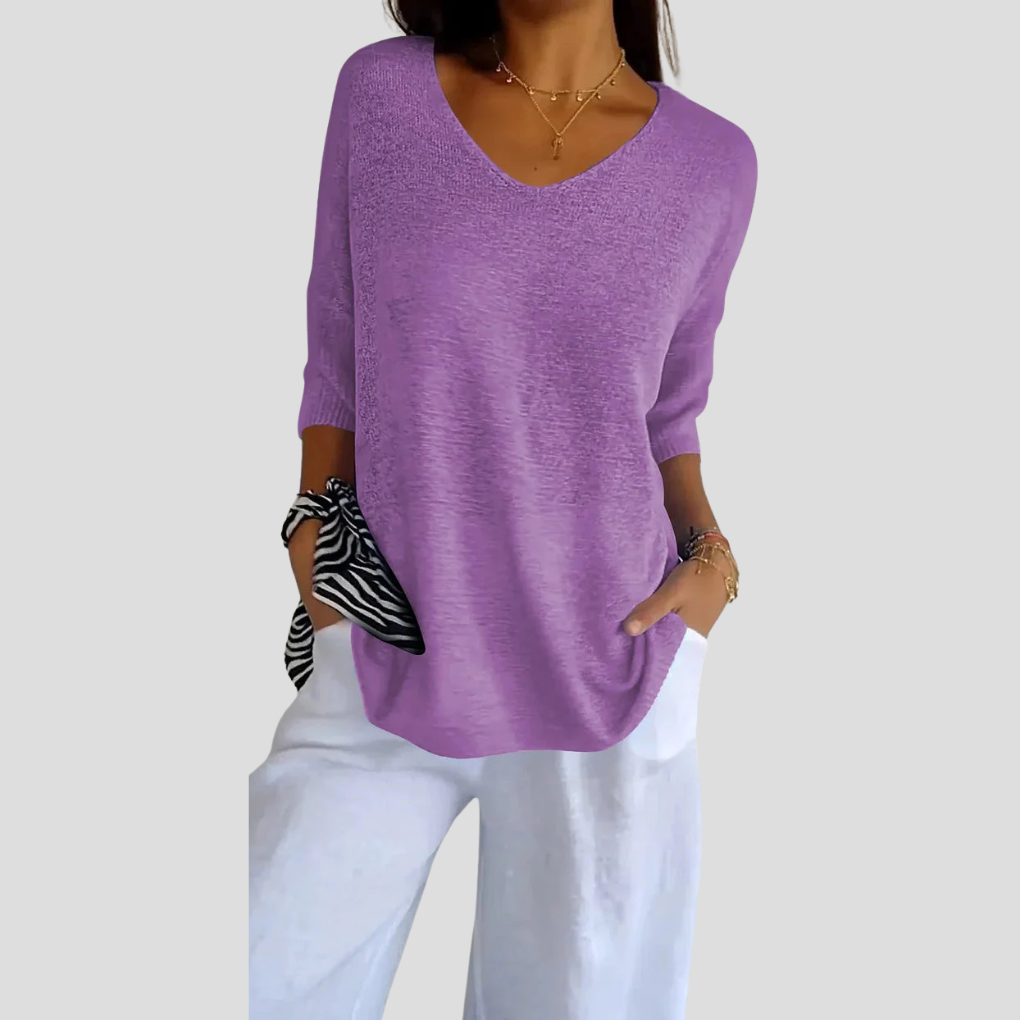 Gebreide top met V-hals voor dames – casual stijl met alledaagse flair