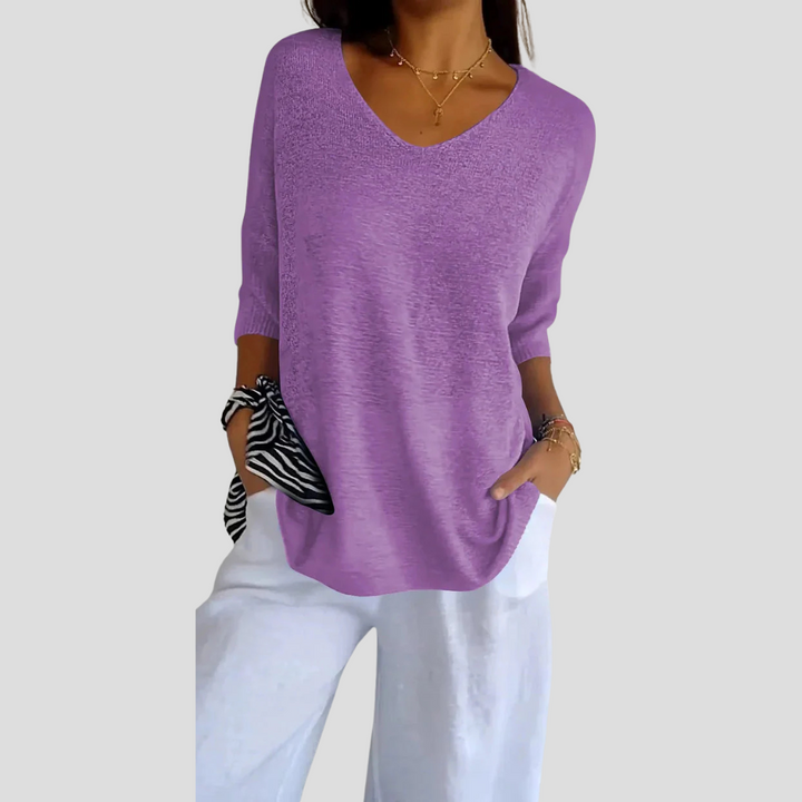 Gebreide top met V-hals voor dames – casual stijl met alledaagse flair