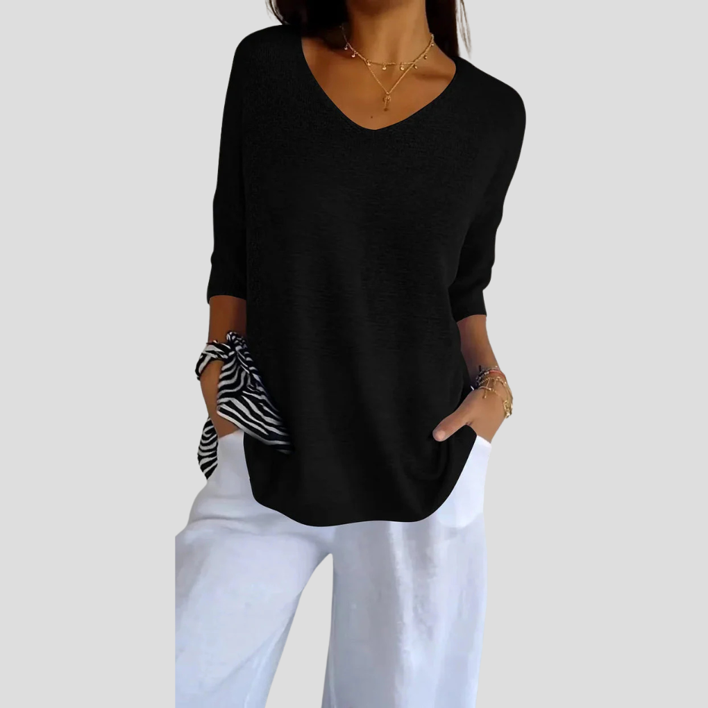Gebreide top met V-hals voor dames – casual stijl met alledaagse flair