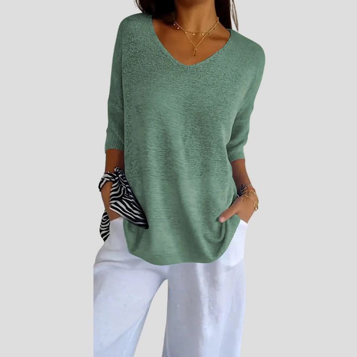 Gebreide top met V-hals voor dames – casual stijl met alledaagse flair