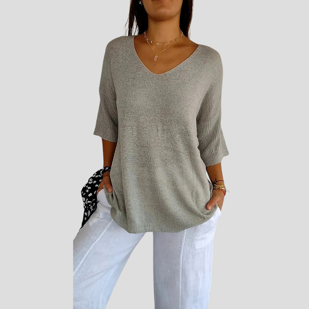 Gebreide top met V-hals voor dames – casual stijl met alledaagse flair