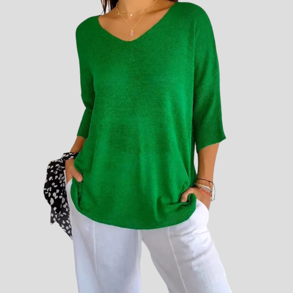 Gebreide top met V-hals voor dames – casual stijl met alledaagse flair