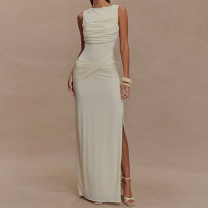 Gedrapeerde mouwloze maxi-jurk met split