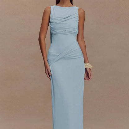Gedrapeerde mouwloze maxi-jurk met split