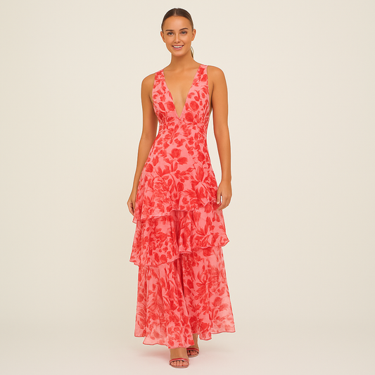 Gelaagde Maxi-jurk met Bloemenmotief