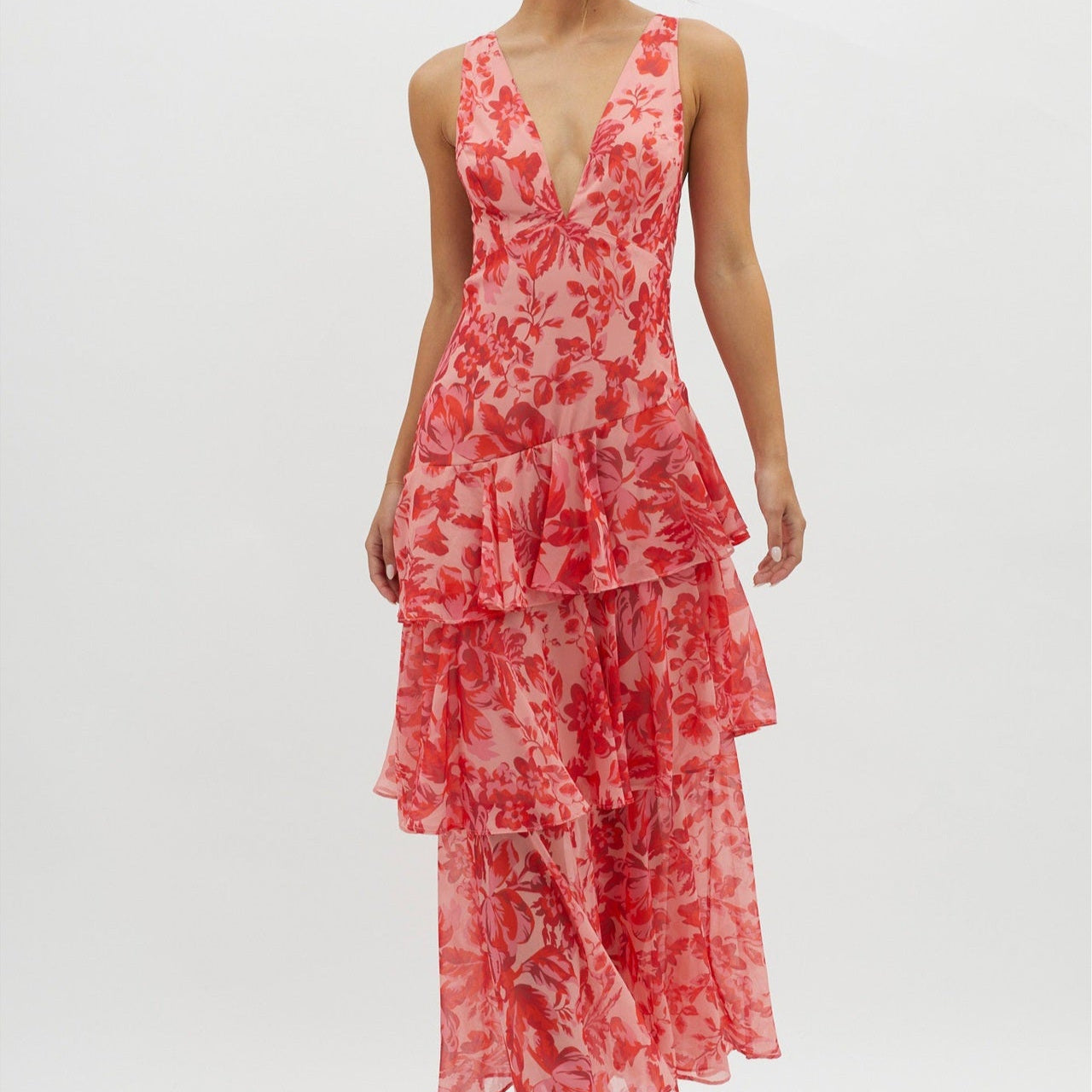 Gelaagde Maxi-jurk met Bloemenmotief