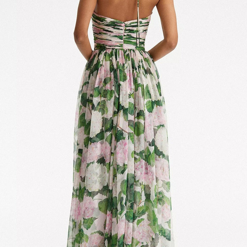 Halterjurk met Bloemenprint en Ruches