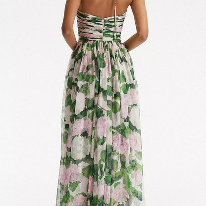 Halterjurk met Bloemenprint en Ruches