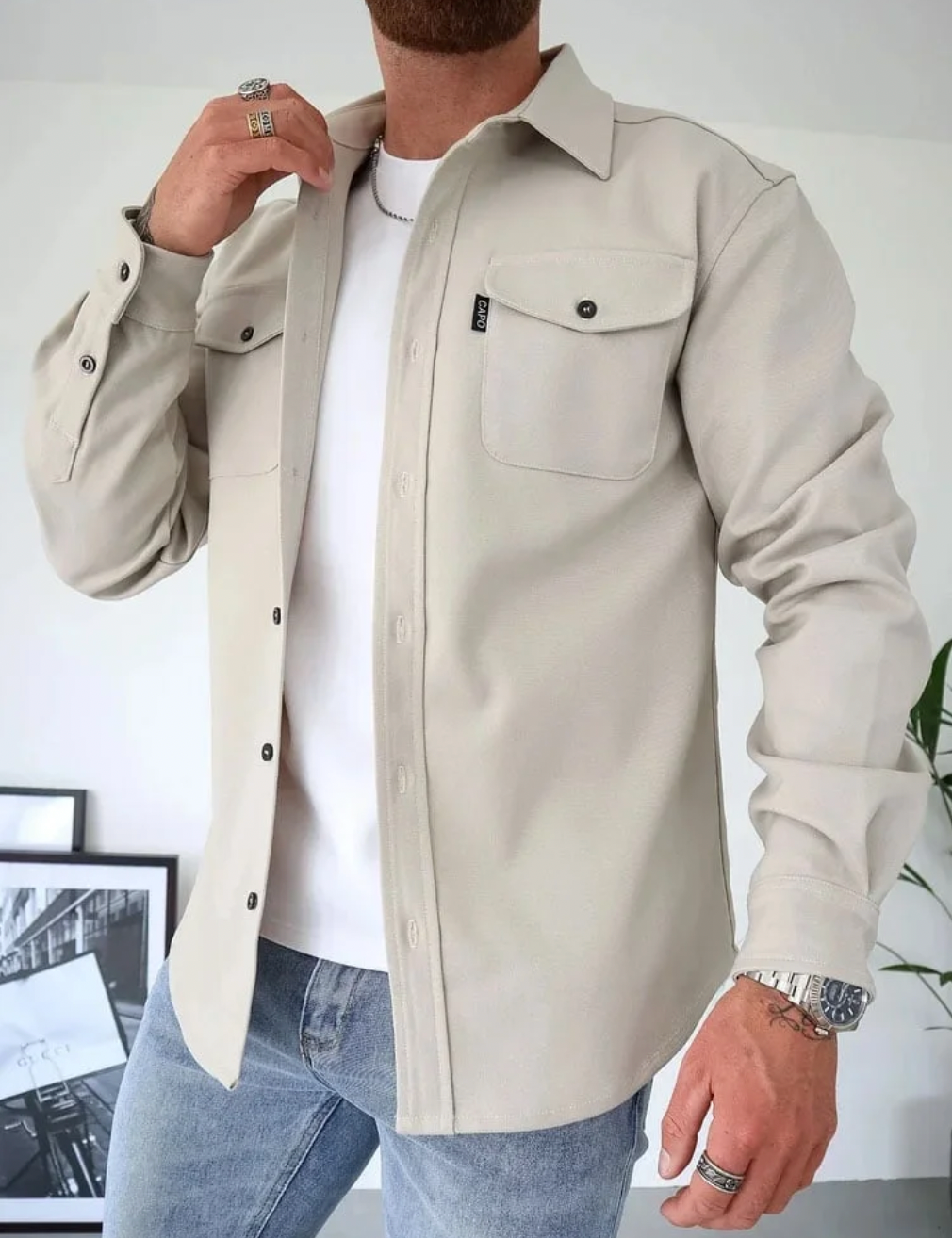 Jeff – Overhemd met lange mouwen en zakken voor heren