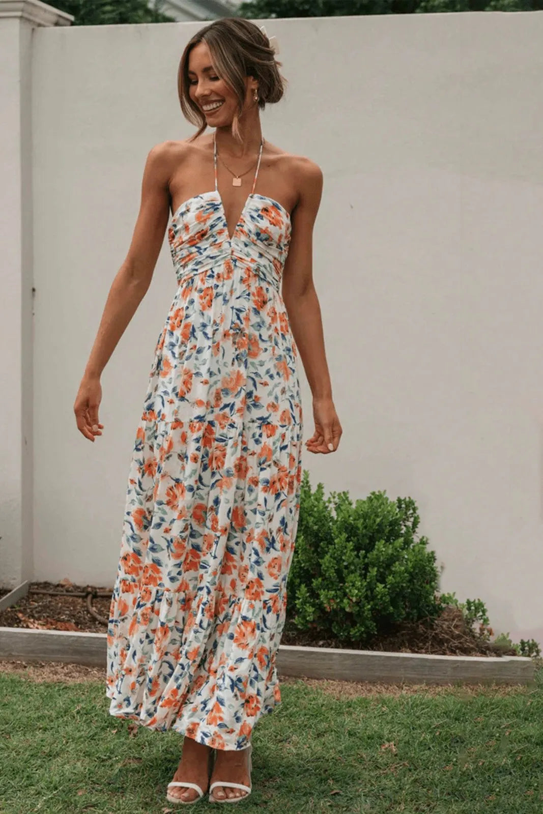 Lange Halterjurk met Bloemenprint