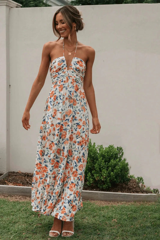 Lange Halterjurk met Bloemenprint