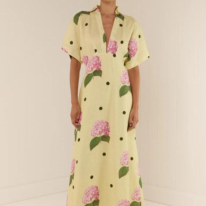 Lange Bloemenprint V-hals Jurk